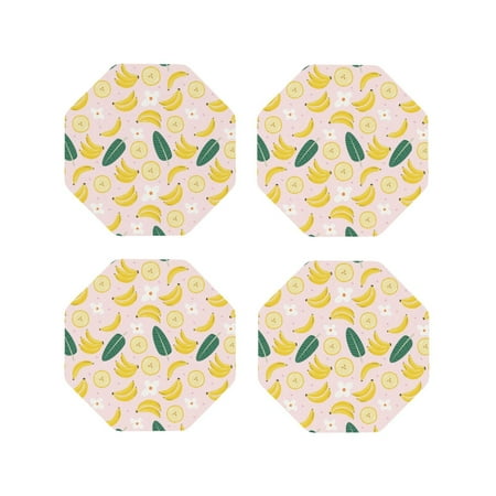 

Fuzoiu Banana With Leaves Print Leather Coasters Set Drink Coasters Set of 4 for Tabletop Protection Durable PVC Coasters Home Décor and Housewarming Gift-Octagon