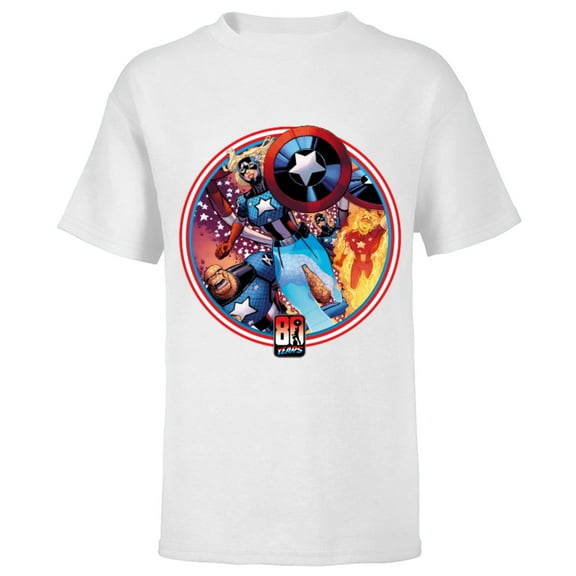Marvel Fantastic Four Cap America 80th Anniversary Covers Standard - Short Sleeve T-Shirt for Kids – Customized-White