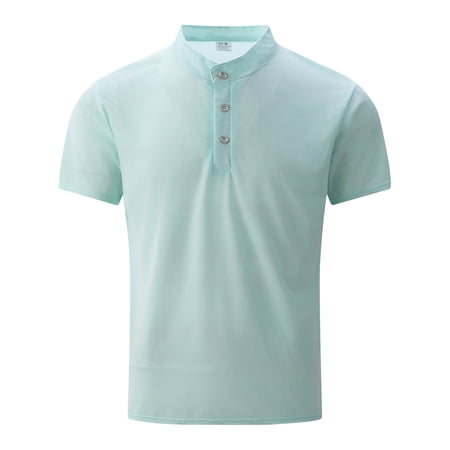 Bbyeadc Golf Shirts for Men Short Sleeve Dry Fit Moisture Wicking Performance Solid Casual Mens Henley Shirts Green (L)