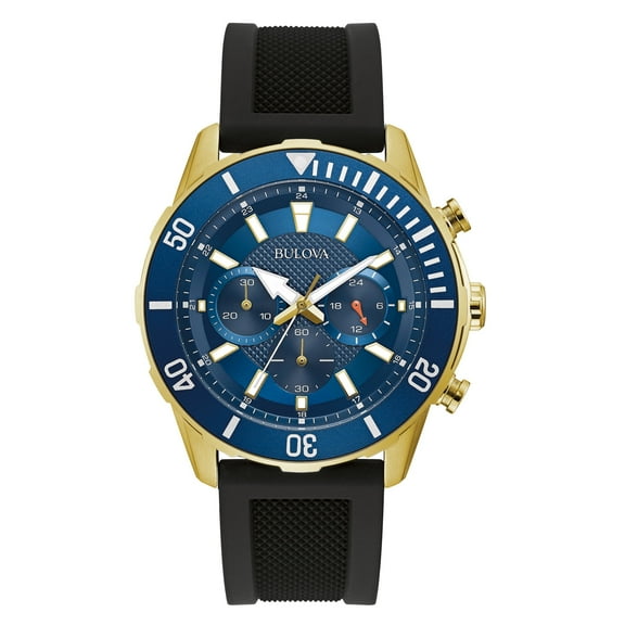 Bulova Men's Chronograph Black Silicone Strap Watch with Blue Dial - 98A244