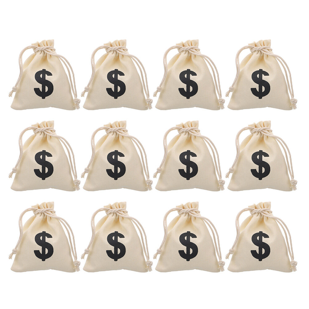 NUOLUX 12pcs Dollar Sign Drawstring Bags Game Coins Bag Money Bag Gift