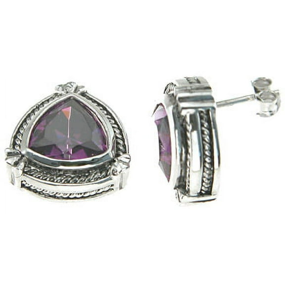 925 Sterling Silver Cz Earrings Makes a Unique Wife Birthday Gift, Trillion Cut Antique Style Sterling Silver Earrings