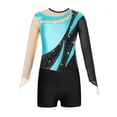 thumbnail image 3 of TSSOE Kids Girls Gymnastic Leotard Mesh Long Sleeve Rhinestones Ballet Dance Bodysuit Top with Sports Shorts Set Turquoise&Black 14, 3 of 7