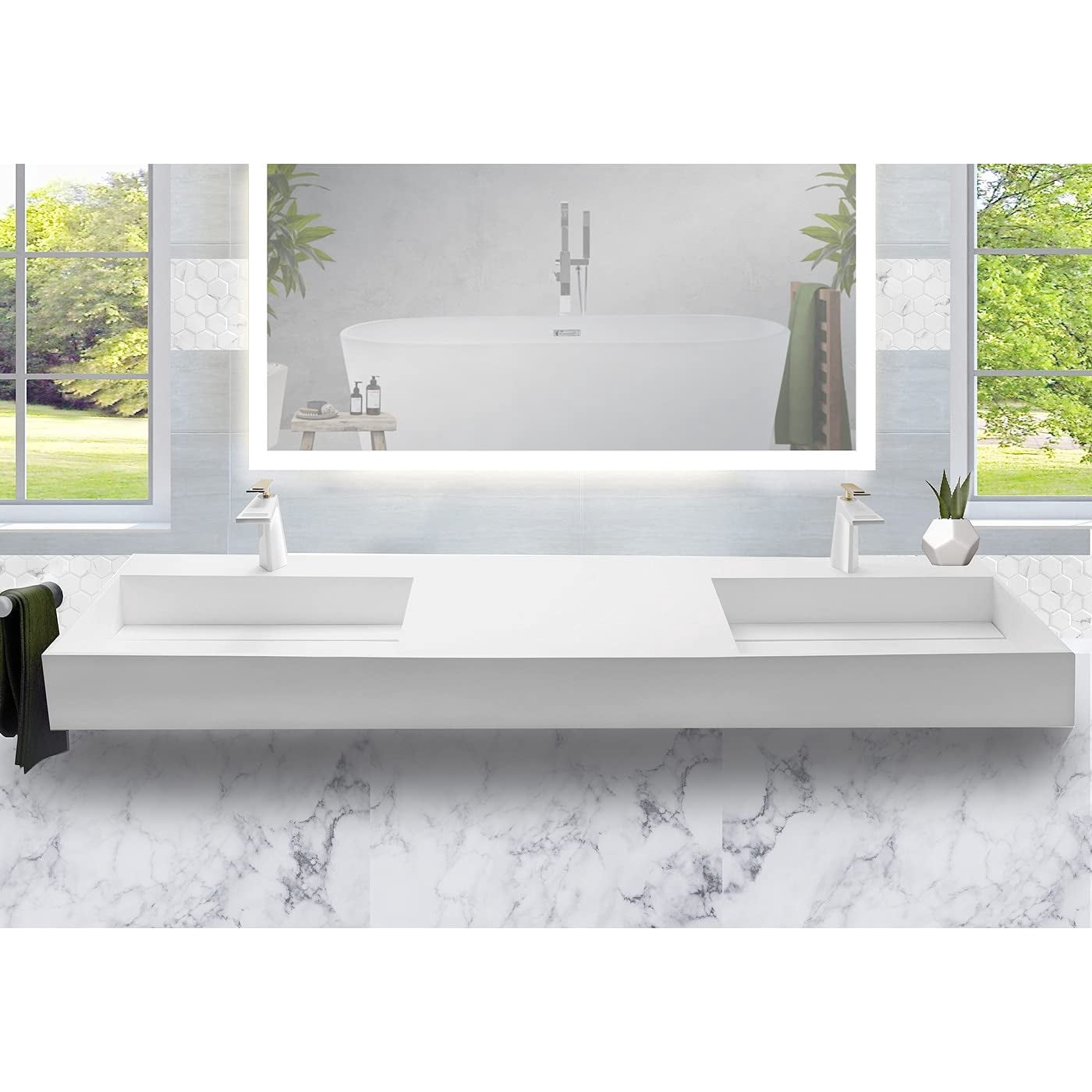 Juniper 72" Stone Bathroom Sink w/No Faucet Hole in White