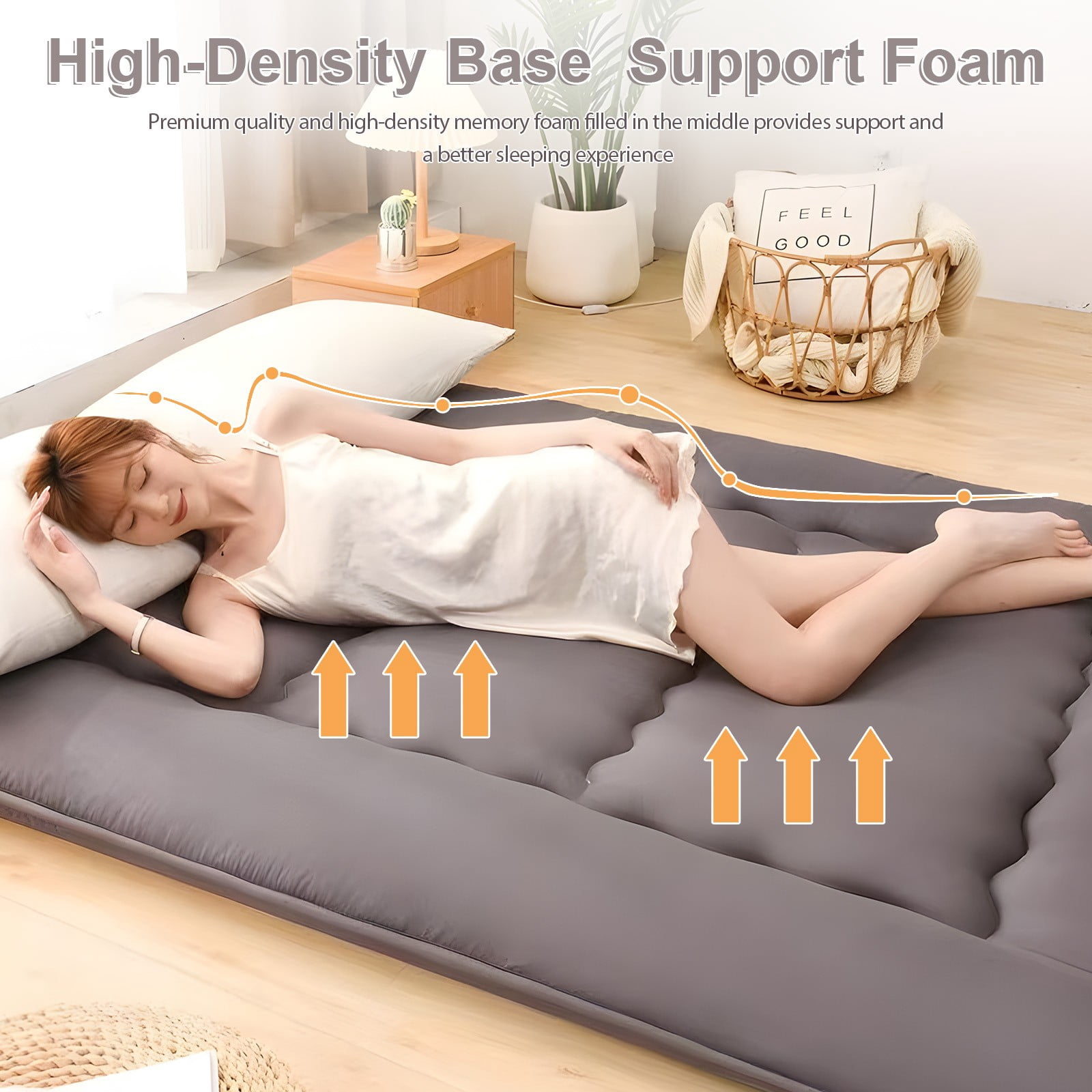 Lovote 4" Thick Floor Mattress - Japanese Futon Tatami Pad, Roll-Up Sleeping Mat for Guest/Bedroom