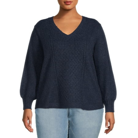 Terra & Sky Women's Plus Size Cable Knit Sweater, Midweight