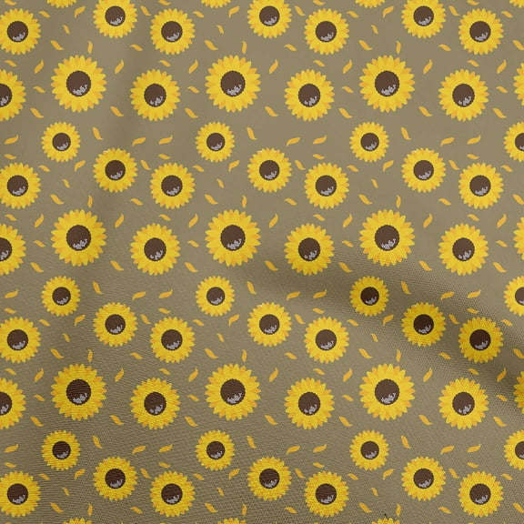oneOone Polyester Spandex Light Brown Fabric Floral Sunflower Silhouette Sewing Material Print Fabric By The Yard 56 Inch Wide