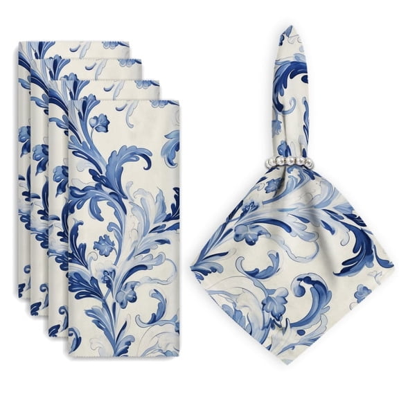 Bahomeck Cloth Napkins Set Of 4 Blue And White Porcelain Pattern With Hand-Painted Watercolor Style Square Napkins Washable Dining Table Napkin For Home Holiday Wedding Party Dinner Decor 18*18 Inch