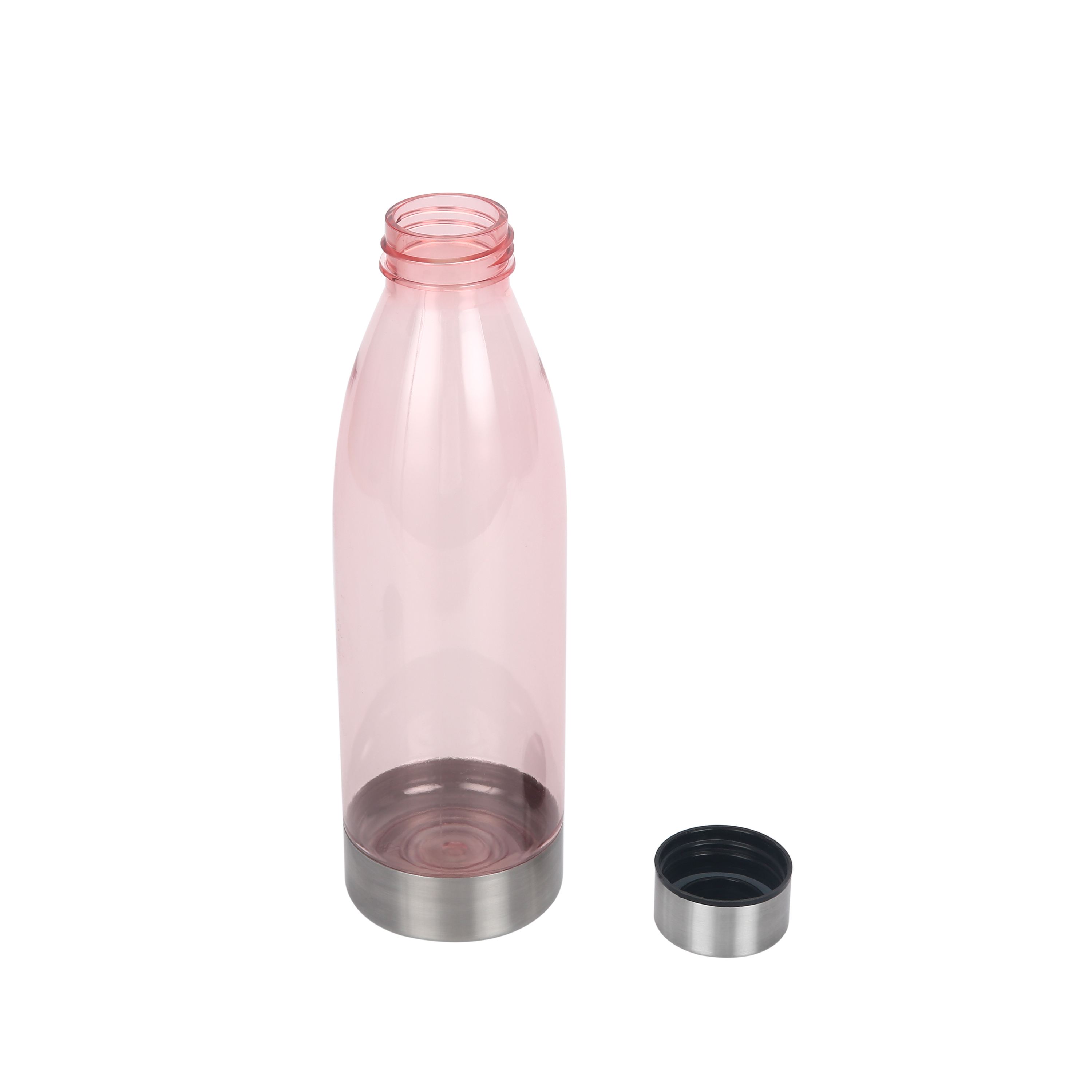 Mainstays 22 oz Plastic Water Bottle with Stainless Steel Base and Cap, Pink