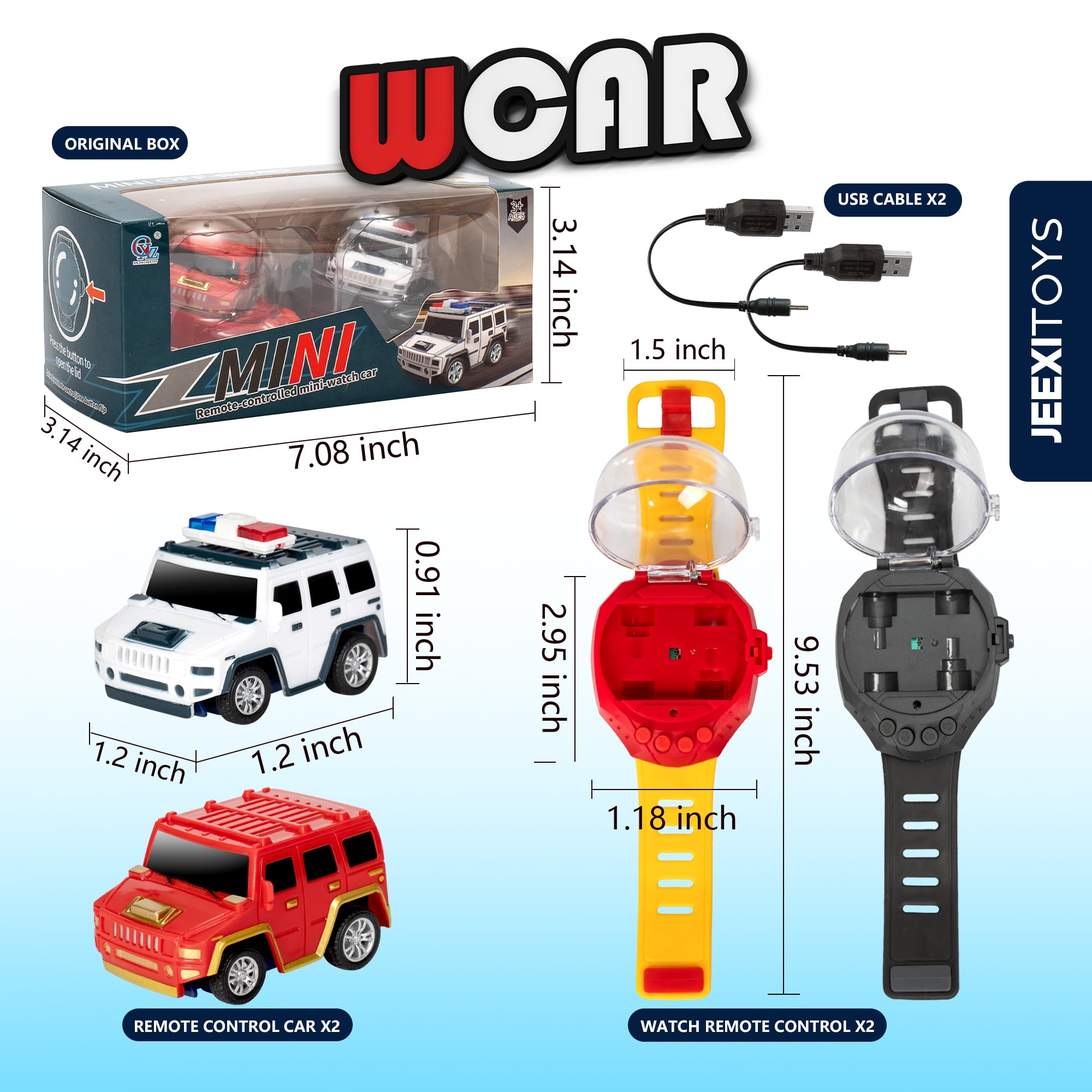 JEEXI Mini RC Car Watch Set for Kids – Wearable Remote Control Cars, LED Lights, Wrist-Mounted Controllers –  Toy Cars for Boys & Girls, Fun Parent-Child Playtime - 2 Pack (Red & White)