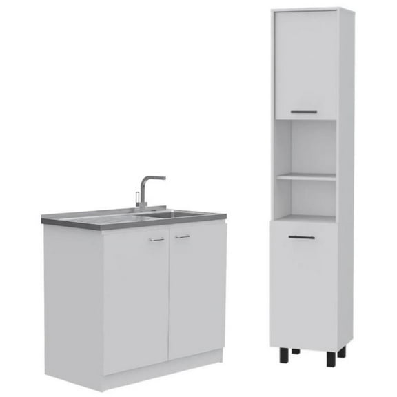 Home Square 2-Piece Set with Utility Sink with Cabinet & 78" Pantry Cabinet