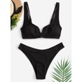 thumbnail image 3 of ZAFUL for Women's Swimwear High Cut V-wired Ribbed Bikini Set Black L, 3 of 7
