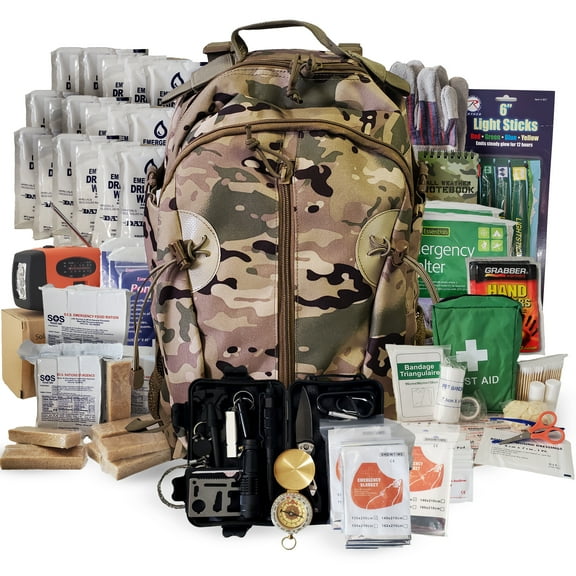 3 Person Emergency Kit / Survival Backpack for 72 Hours for Natural Disasters, Hurricanes, Emergency or Bug Out Situations – Camo