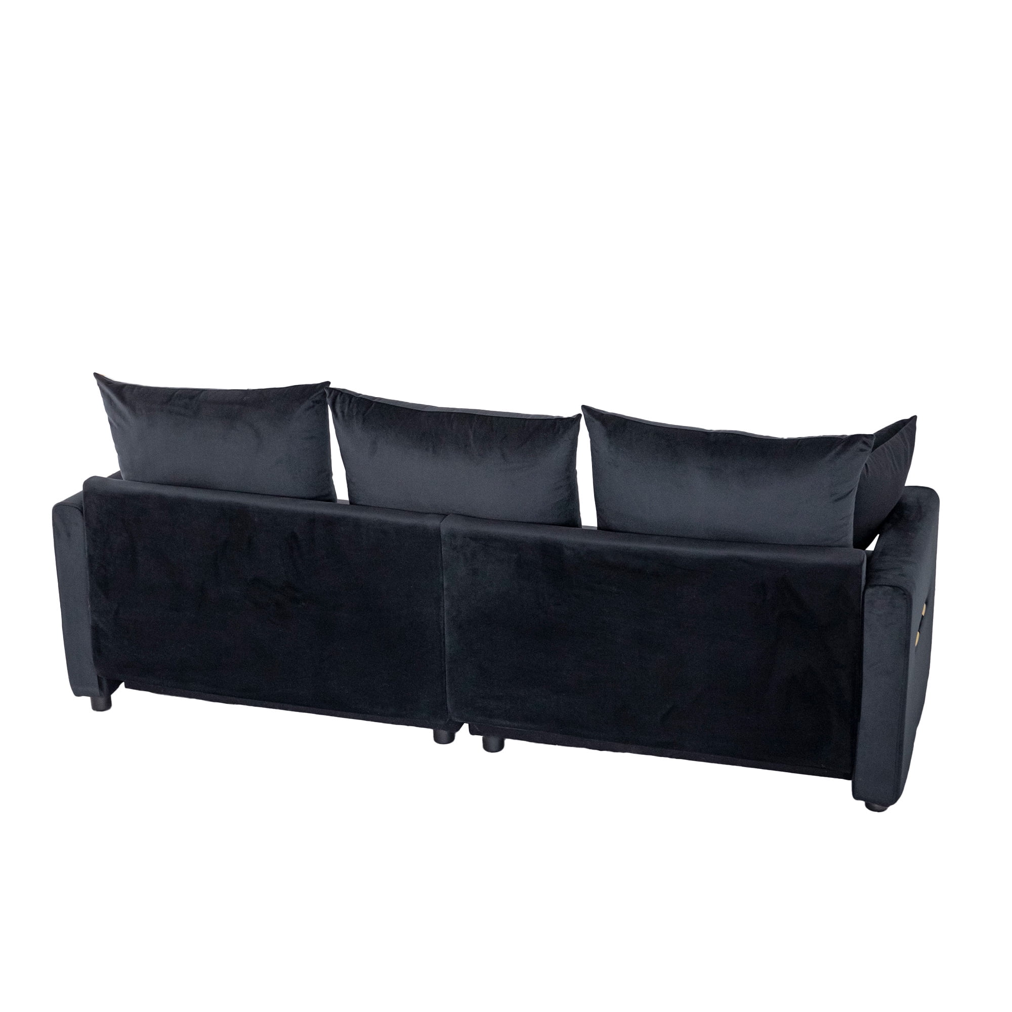 Aukfa 83" Modern Sofa Couch for Living Room Bedroom, 26" Deep Seat, 5 Pillows, Velvet, Black