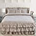 thumbnail image 2 of Home Soft Things 4 Piece Matte Satin Ruffle Quilted Bedspread Set 24" Drop Ruffled Style Bed Skirt Coverlets Lightweight Reversible Bedding Set Cover, King 78" x 80" + 24", Taupe, 2 of 10