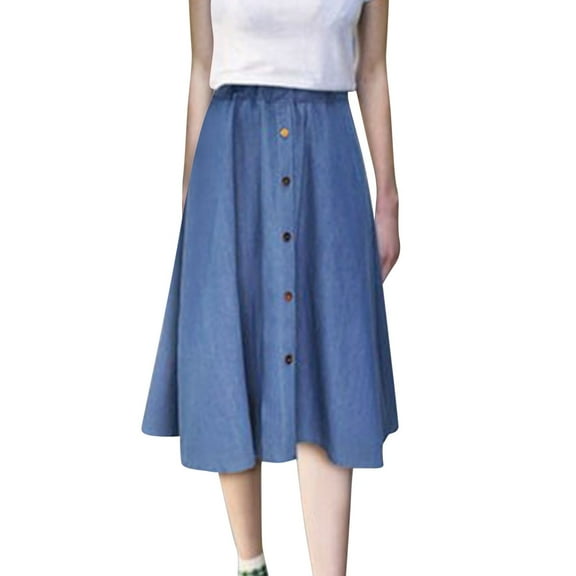 Fgnfyis European Style Denim Loose Skirt Oversized Elastic Waist Student Class Skirt Plus Size A-line Skirt Blue S