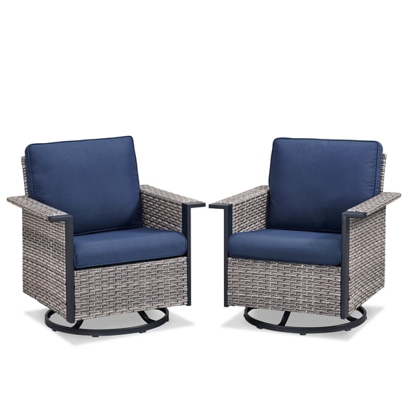 2-Piece Outdoor Swivel Glider Chair Set, Patio Wicker Chairs with 4" Cushions, Steel Frame Conversation Seating for Porch, Backyard, Balcony, Brown