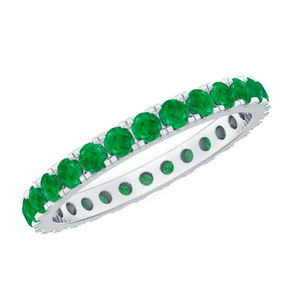 Rosec Jewels Real Emerald Eternity Ring for Anniversary - May Birthstone Emerald Stackable Ring - Ready to Gift with Jewelry Box, 925 Sterling Silver, US 4.00