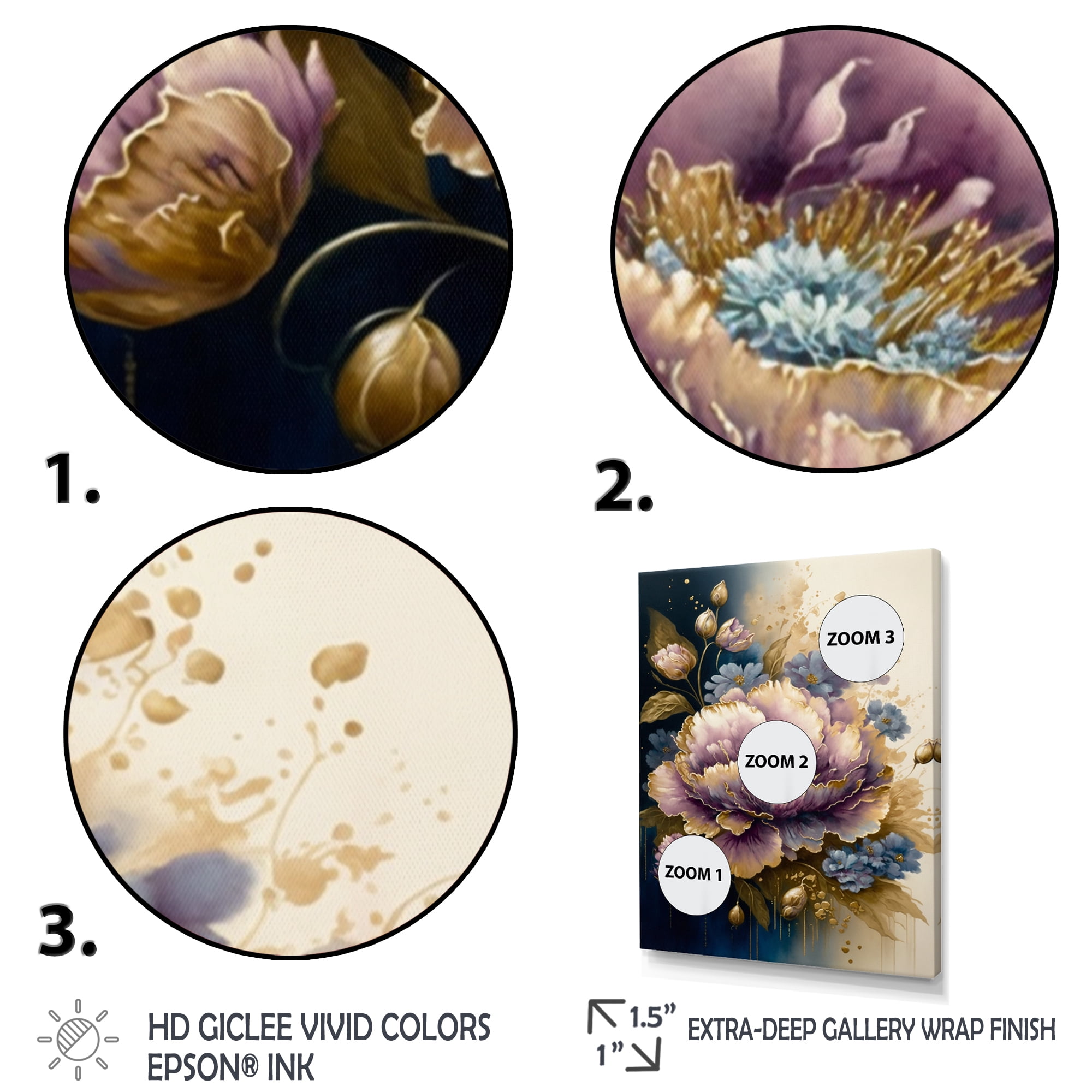 Designart Purple And Gold Floral Bouquet II Canvas Wall Art