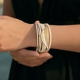 thumbnail image 2 of Bohemian Leather Bracelet Set Leaf Charm Layered Beaded Wrap Cuff Non Adjustable Wristband Jewelry for Women Men 2 Piece, 2 of 6