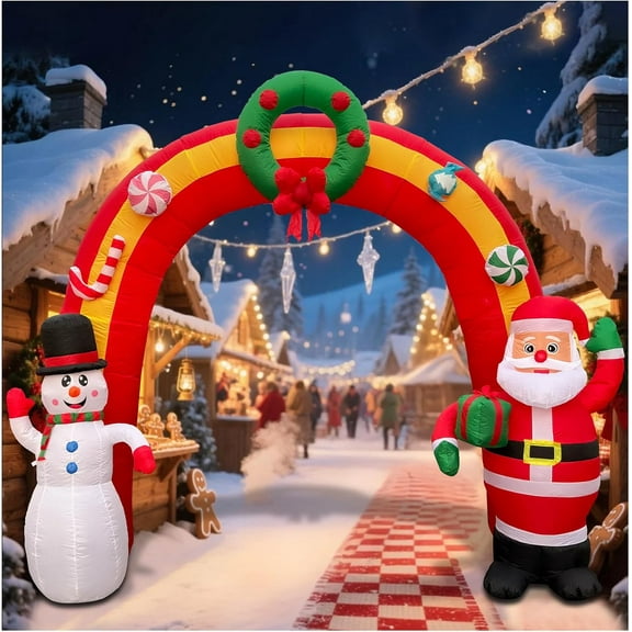 11.8 FT Christmas Inflatables Archway, Blow Up Santa Claus and Snowman Inflatables Arch Outdoor Decorations with Built-in LED Lights for Xmas Holiday Party Indoor Outdoor Garden Lawn Winter Decor