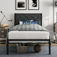 thumbnail image 2 of Amolife Twin Size Metal Bed Frame with Upholstered Headboard, Dark Gray, 2 of 9