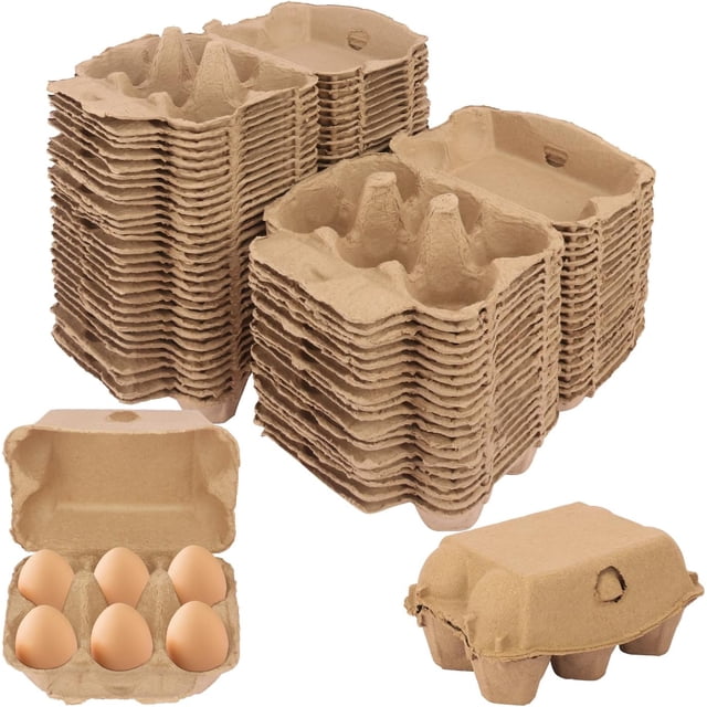 Paquete de 50 cestas de huevo, media docena de cajas de huevo, cajas de huevos de papel, soporte para 6 huevos cada uno para almacenamiento seguro, transporte y exhibición, ideal para