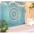 thumbnail image 3 of Queen Green Ombre Tapestry Mandala Art Hippie Wall Hanging Bohemian Bedspread Tapestries 81"x88", 3 of 8
