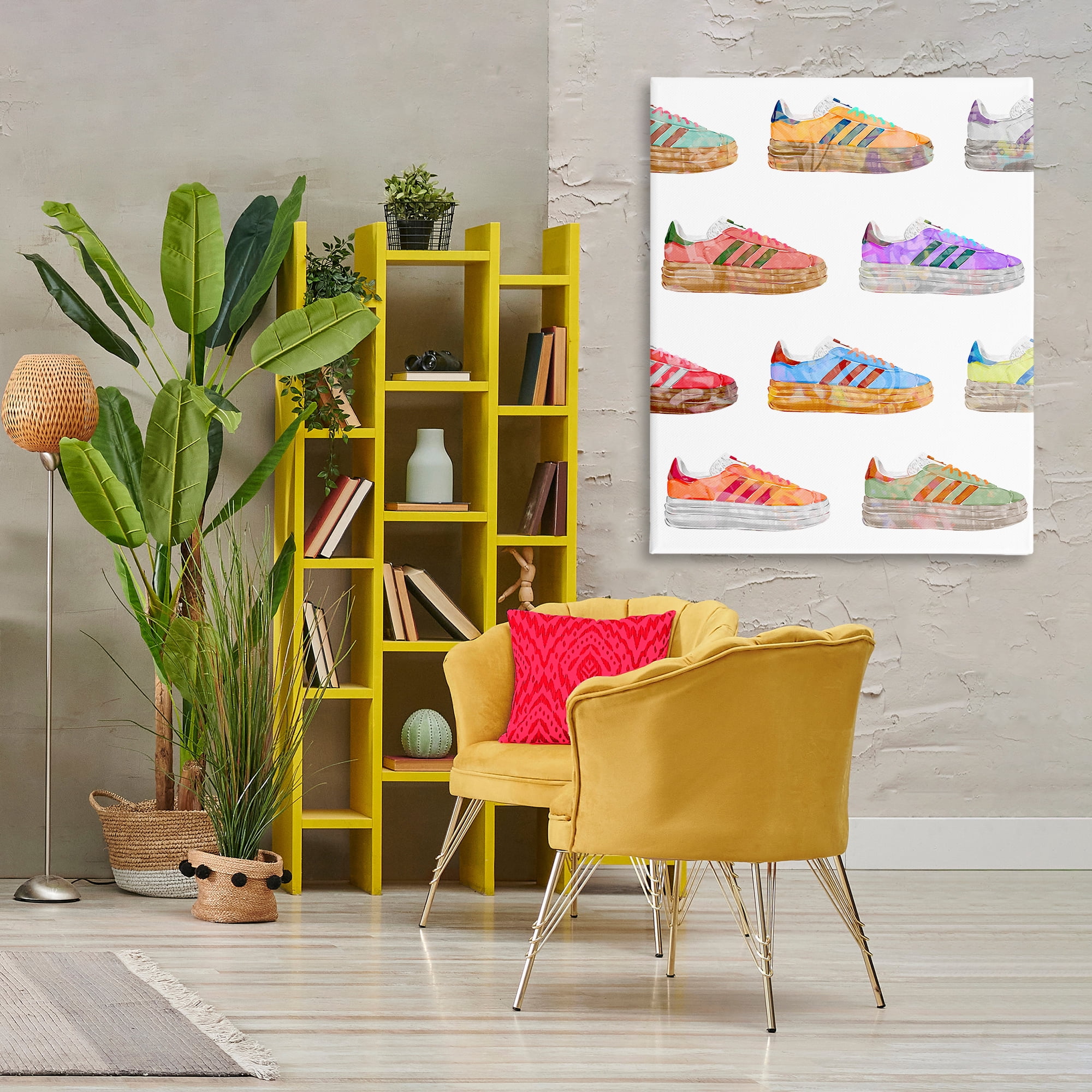 Stupell Industries Various Striped Sneakers Beauty & Fashion Painting Gallery Wrapped Canvas Art Print Wall Art, 36 x 48