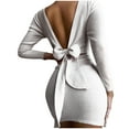 thumbnail image 1 of PVCS Mode Femmes Automne Ceinture Solide Manches Longues Dos Nu Col Rond Mini Derss, 1 of 5