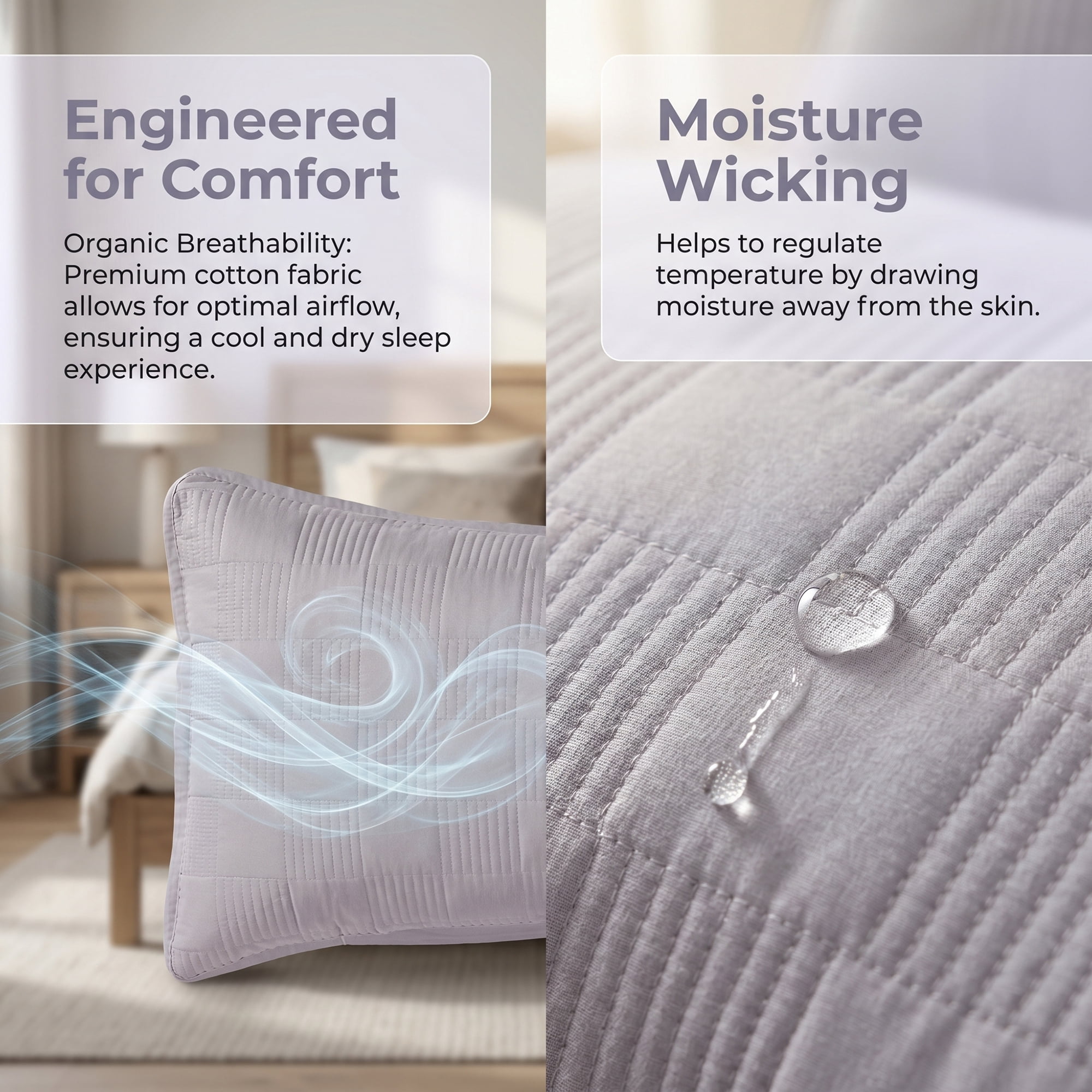 Unique Bargains Comfortable Pillow Protector, 2-pack, Polyester Quilted for Home Gray