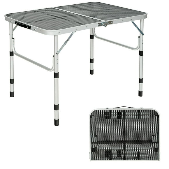Gymax Table de Gril Pliant pour le Camping, Table de Support de Gril Légère en Aluminium et Métal