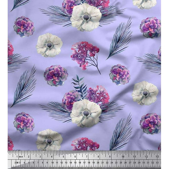 Soimoi Cotton Duck Fabric Leaves,Succulent & Anemone Flower Print Fabric by Yard 42 Inch Wide