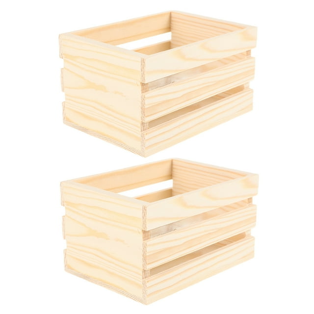 WRITWAA 2Pcs Small Wooden Box Rustic Charm Decorative Mini Milk Crate for Miniature Settings 12.5x8.8x7in
