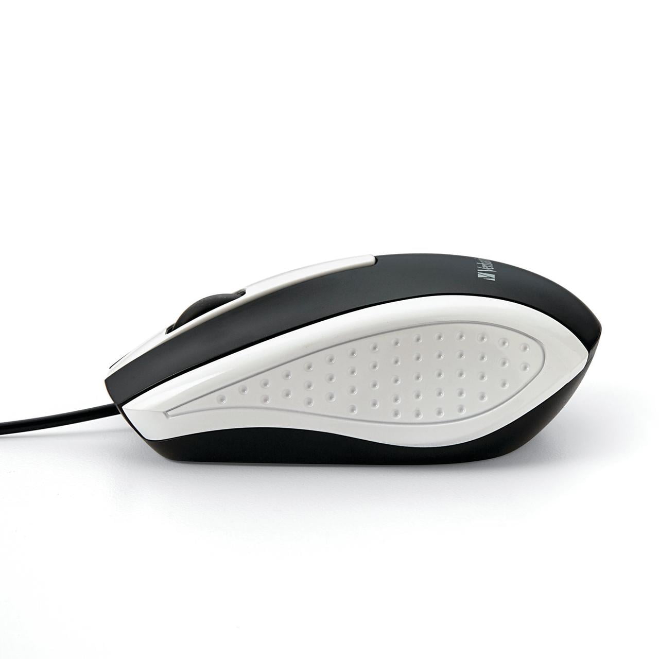 Verbatim Corded Optical Computer Mouse, Ergonomic, 3 Buttons, USB (White)