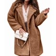 thumbnail image 3 of Women'S Fuzzy Fleece Lapel Open Front Long Cardigan Coat Faux Fur Warm Winter Outwear Jackets Khaki L, 3 of 8