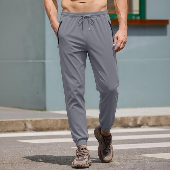 Men's Joggers Lightweight Quick Dry Pants Athletic Hiking Workout Elastic Waist Sweatpants with Pockets Light Gray XL