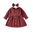 thumbnail image 1 of SUNSIOM Ensemble 2 Pcs pour Enfants, Robe Unie à Boutons + Pince à Cheveux avec Nœud, 1 of 10