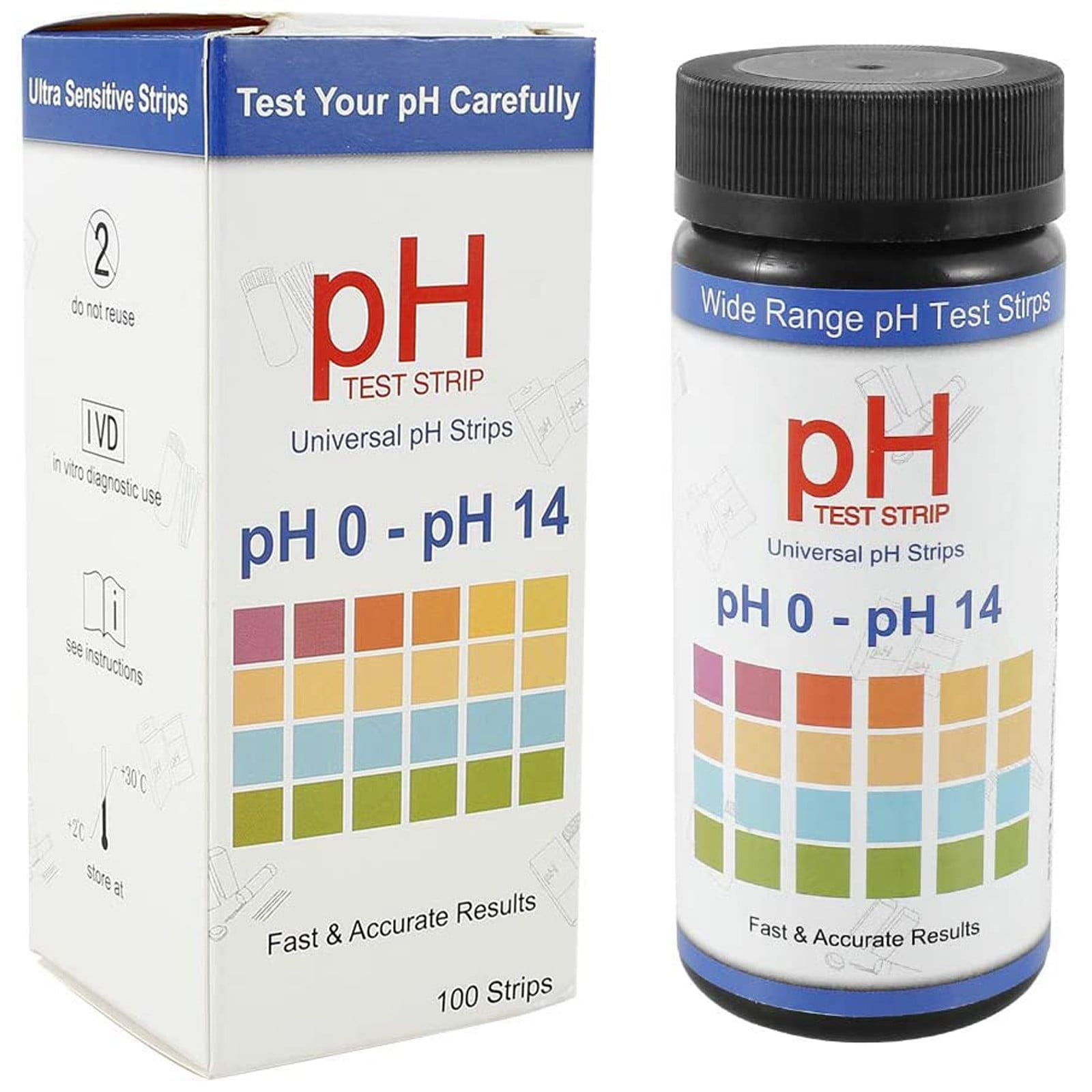 pH Test Strips 100 Count – Water Quality Testing Kit for Soil,Aquarium,Pool,Drinking Water,0-14 Universal Range,Home & Garden Use