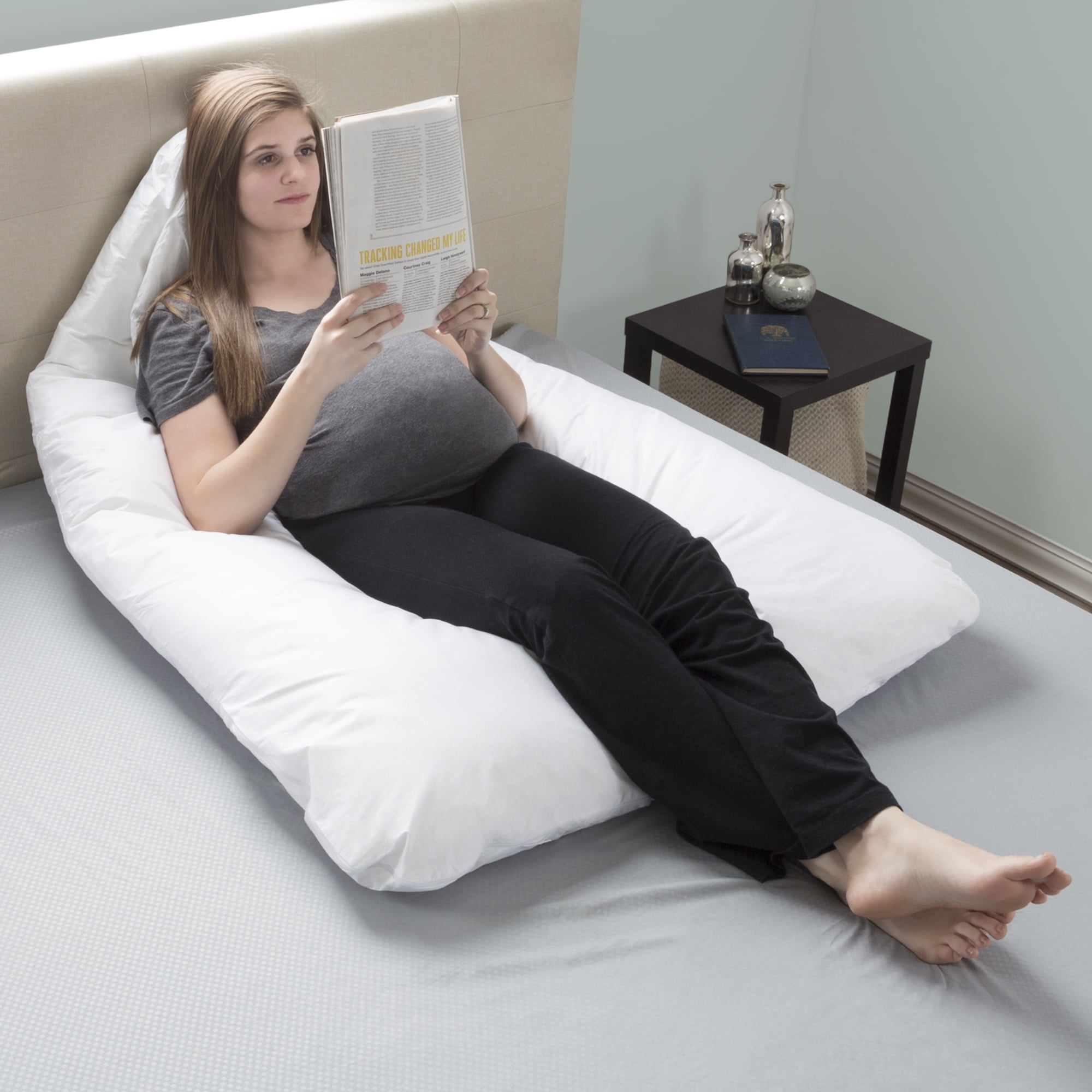 Full Body Maternity Pillow with Contoured U-Shape (White) by Bluestone