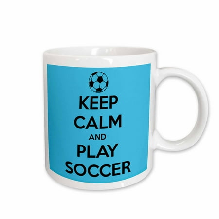 

3dRose Keep calm and play soccer Blue Ceramic Mug 15-ounce