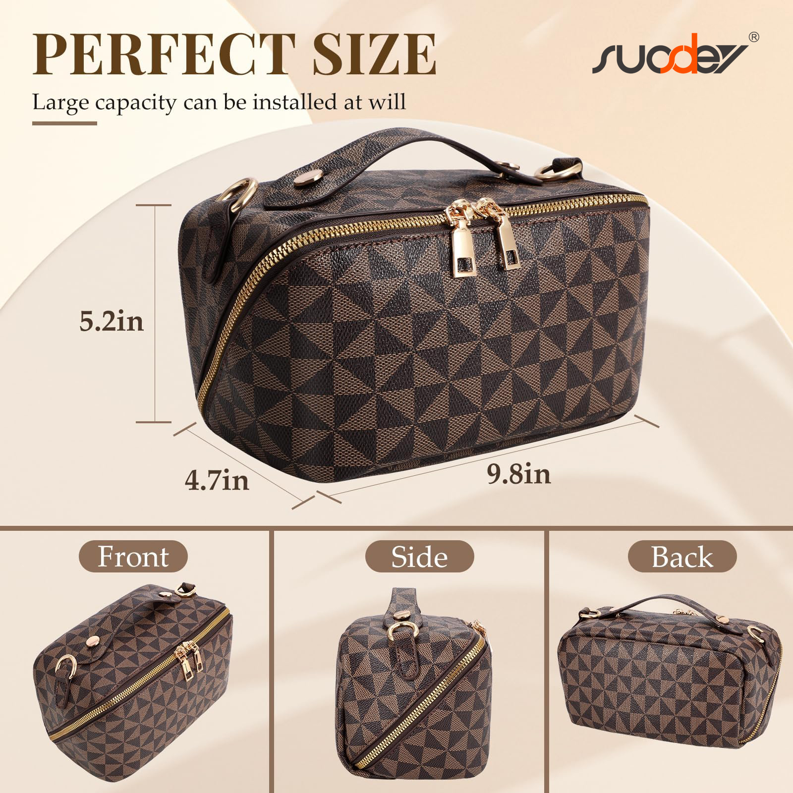 Suosdey 2 in 1 Crossbody Makeup Bag, Leather, Large photo 6