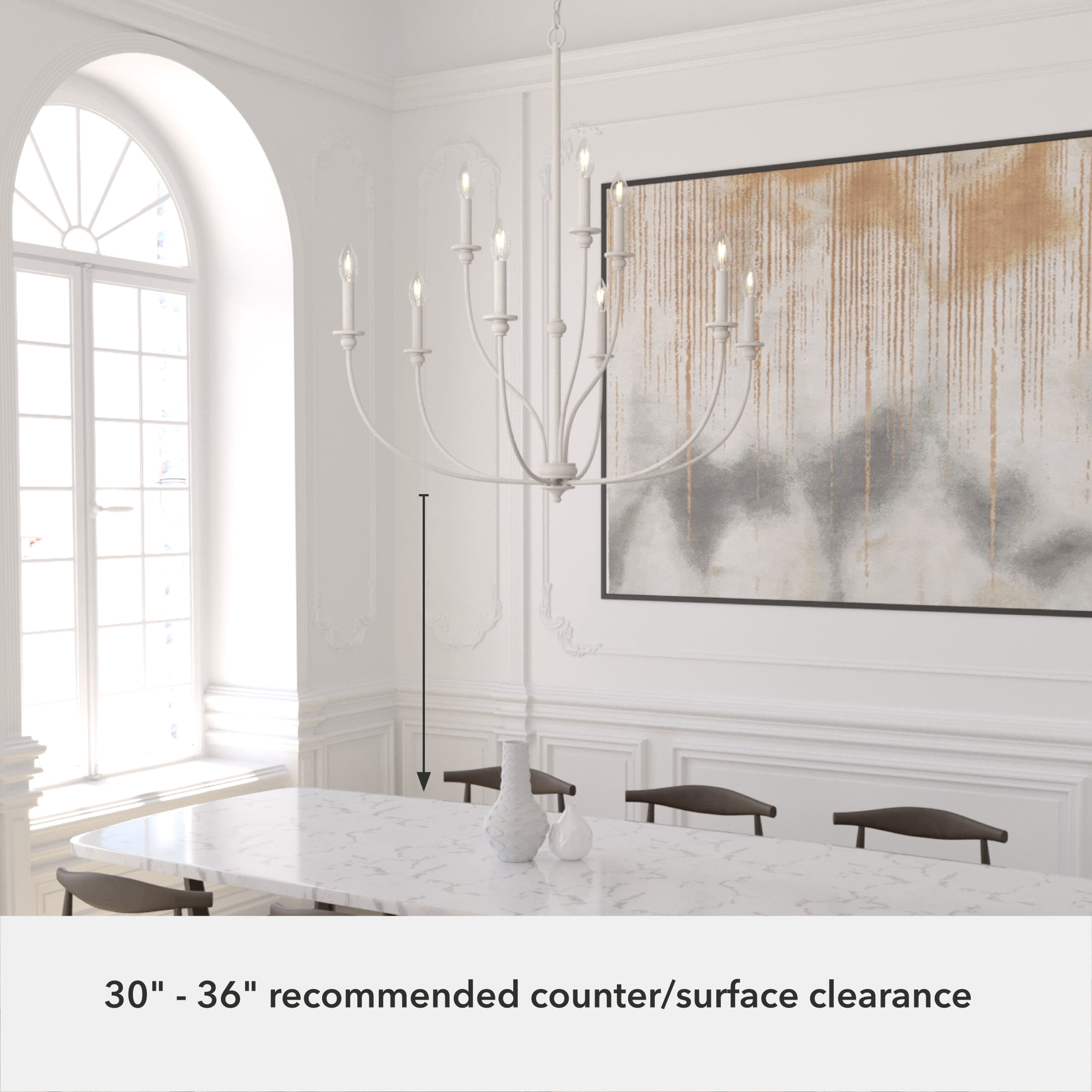 Hunter - Southcrest 9-light Distressed White, Large Chandelier, Dimmable, Casual Style, Candle Shaped, for Bedrooms, Dining, Living Rooms - 19633