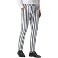 thumbnail image 4 of INSPIRE CHIC Irregular Pattern Pants for Men's Flat Front Prom Color Block Stripe Pants 28 White, 4 of 6