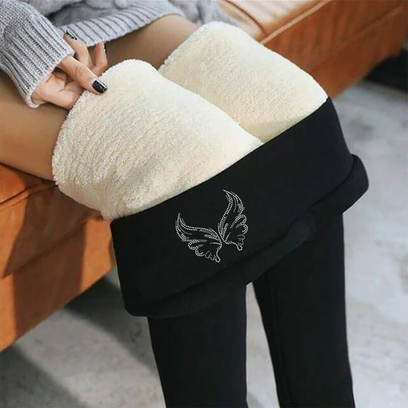 jsaierl Sherpa Fleece Lined Leggings for Women Winter Warm Pants High Waisted Rhinestone Thick Fleece Leggings Tights