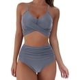 thumbnail image 1 of Women's High Waist Solid Print Bikini Set S-XL, 1 of 7