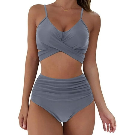 IDALL Bikini Sets Bathing Suit Women Sexy Soild Print Bikini Set Push Up Bathing Swimwear High waist Swimsuit Thong Bikini Sets Sexy Bikini Two Piece Swimsuit Blue XL
