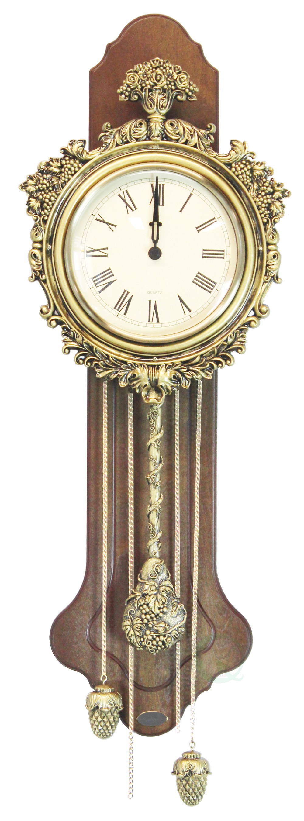 Elegant Wood Wall Clock With Acorn Pendulum