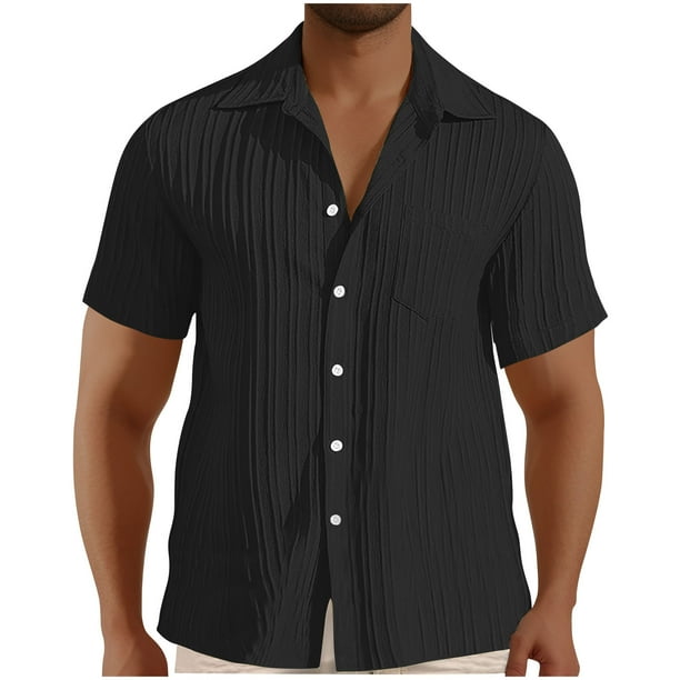pstuiky Camisa de manga corta para hombre, Camisa deportiva de color liso para hombre con solapa, manga corta, top/camisa con solapa ropa de hombre m