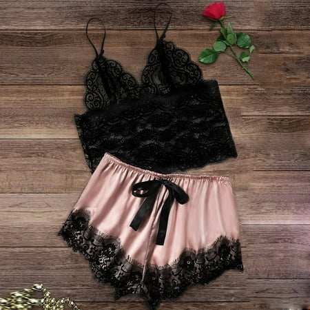 

Simplmasygenix Women s Lingerie Lace Sexy Clearance Women Lace Satin Bra Camisole Sling Tops Shorts Pajamas Two Piece Set